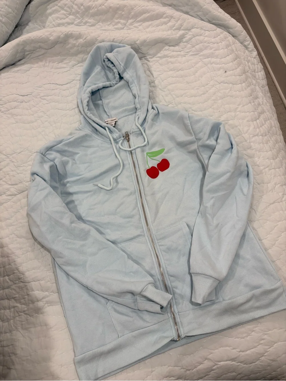 Light Blue Cherry Zip Hoodie